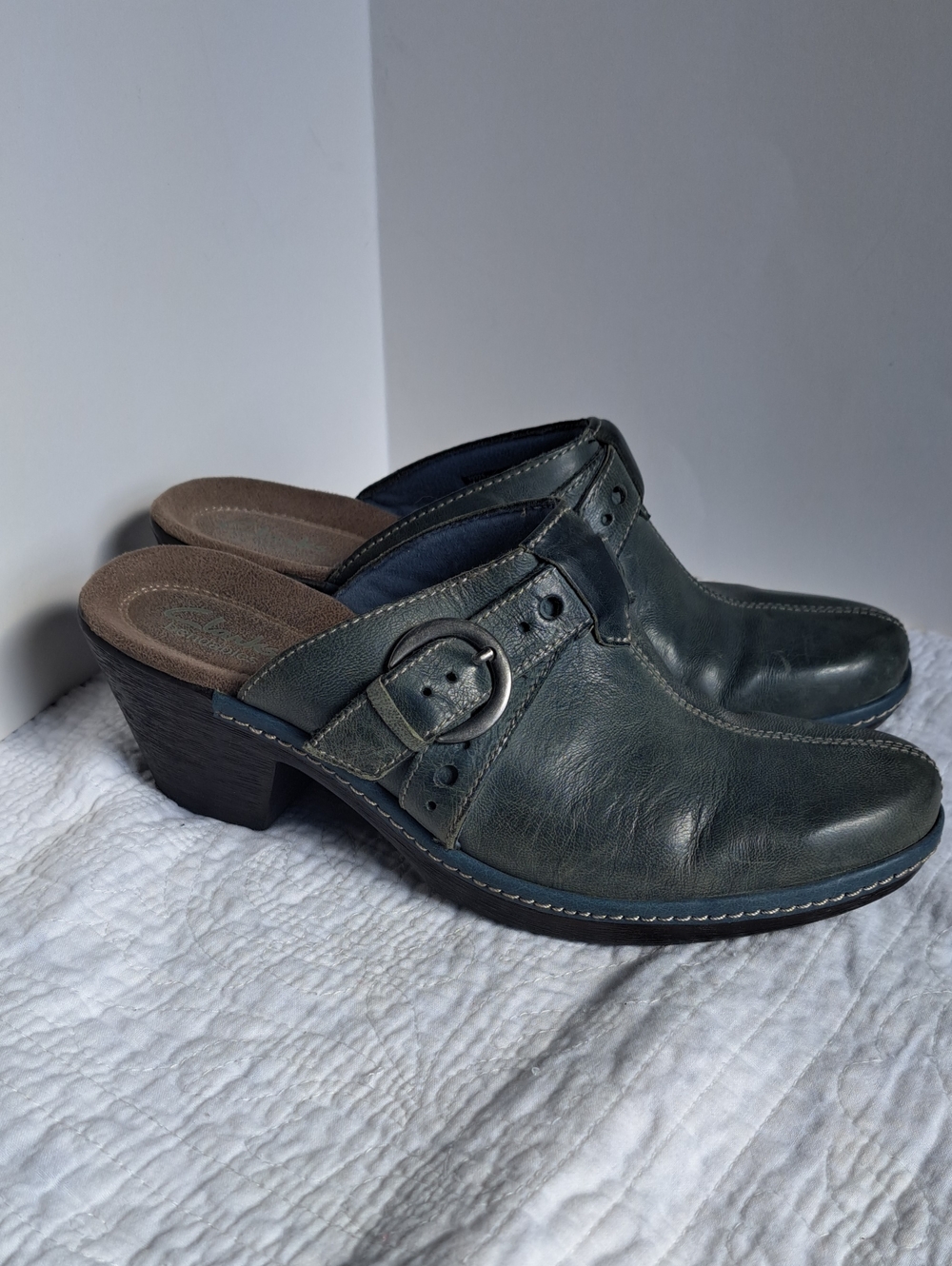 Clarks Bendables Light Blue Leather Mules